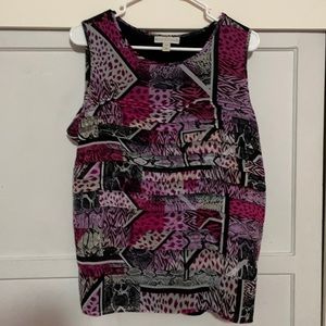 💜Dana Buchanan purple and black sleeveless business casual stylish chic blouse